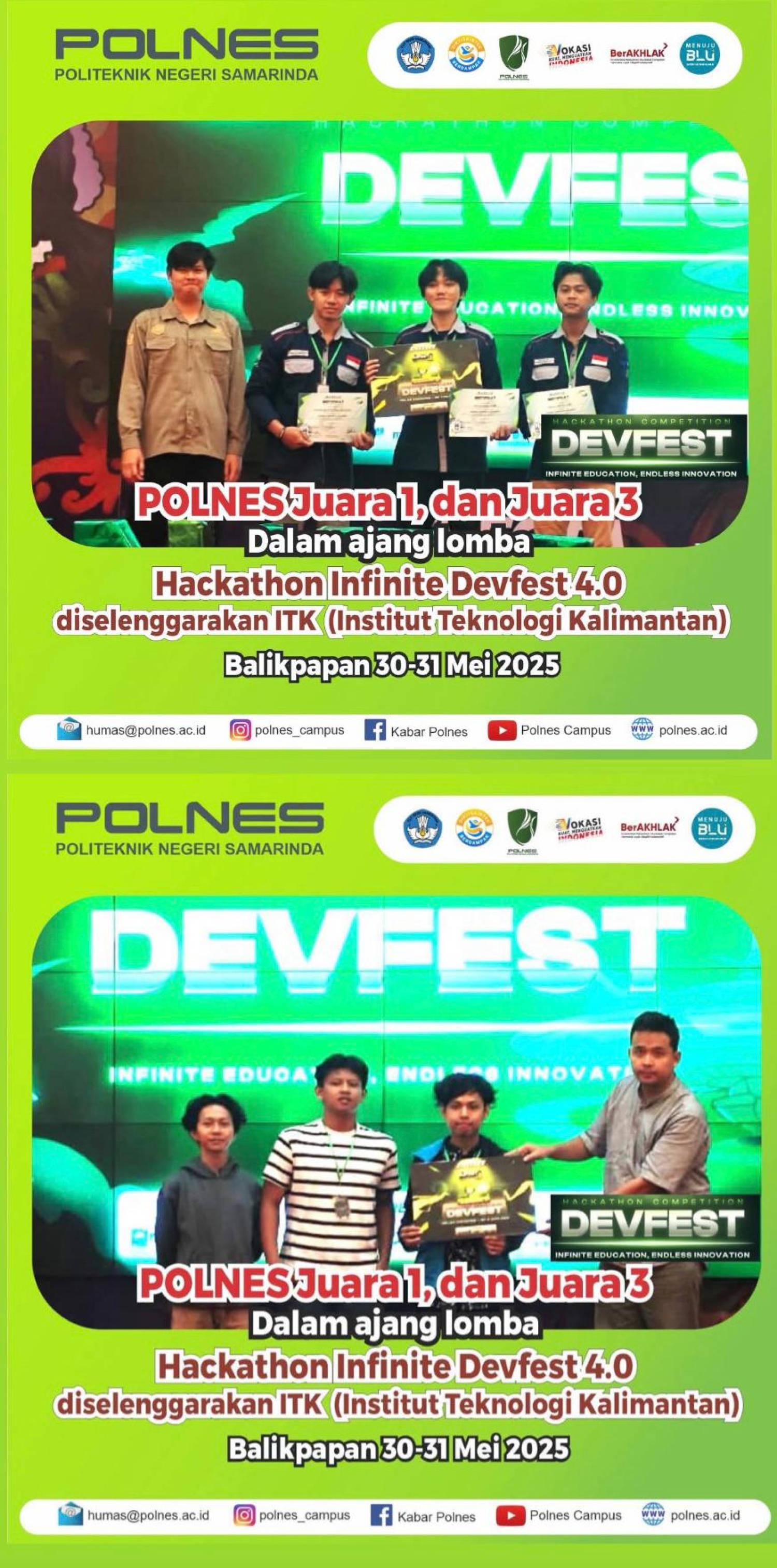 Mahasiswa Jurusan TI Raih Juara 1 dan Juara 3 Hackathon Infinite Devfest 4.0 di (Institut Negeri Kalimantan) Balikpapan